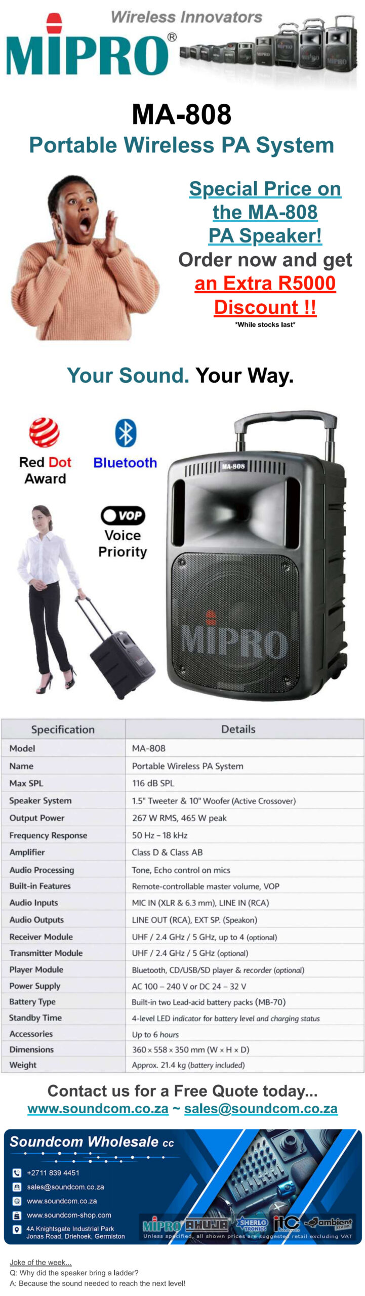 Image showing the latest mailshot advertisement on MA808 speaker system